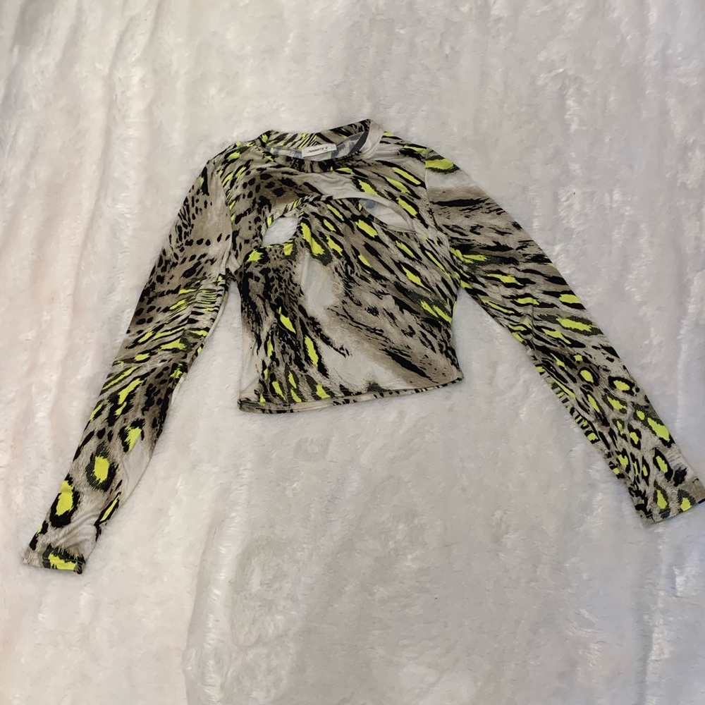 Cheetah neon yellow animal print crop cut out top